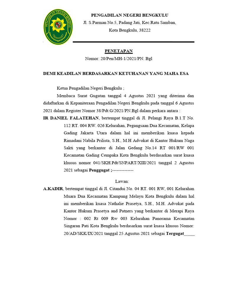 PLKH Surat Penetapan Majelis Hakim | PDF