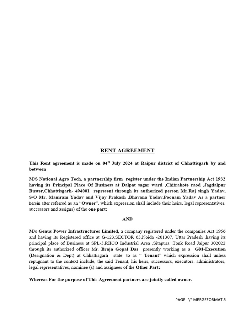 Draft Rent Agreement - Raj Singh Yadav | PDF | Leasehold Estate | Indemnity
