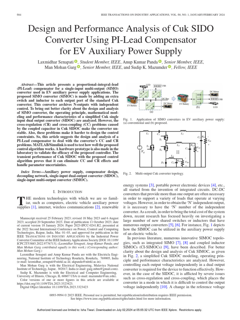 Cuk SIDO Converter Design for EV Power | PDF | Electrical Engineering ...