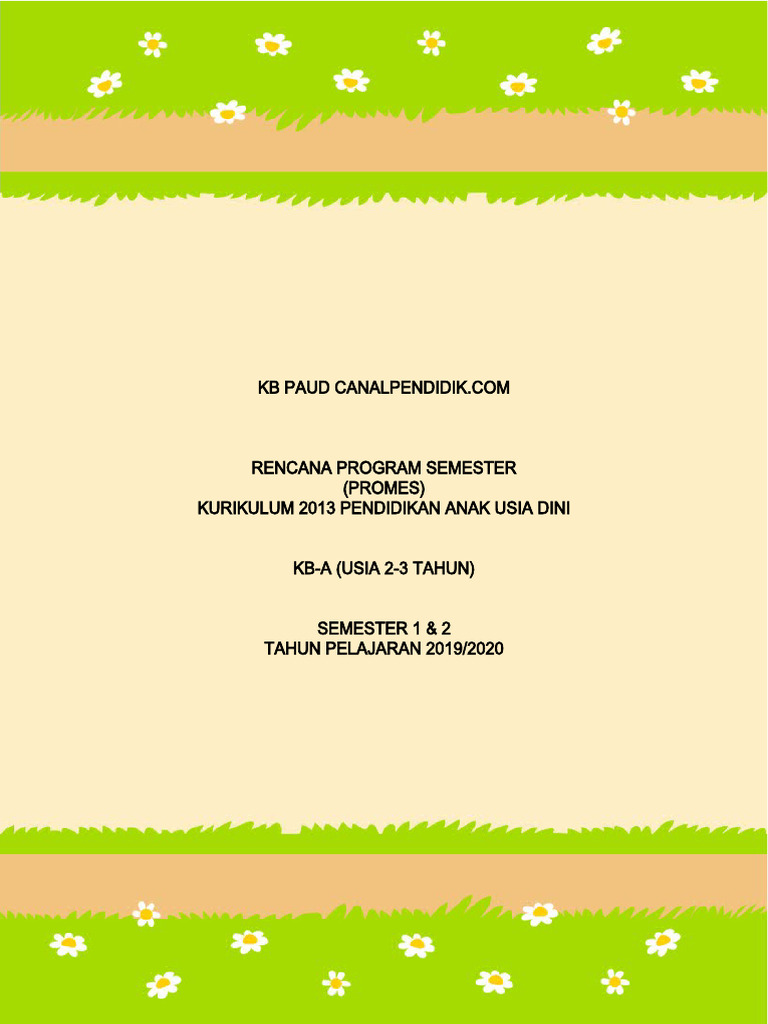 Rencana Program Semester PAUD 2019/2020 | PDF