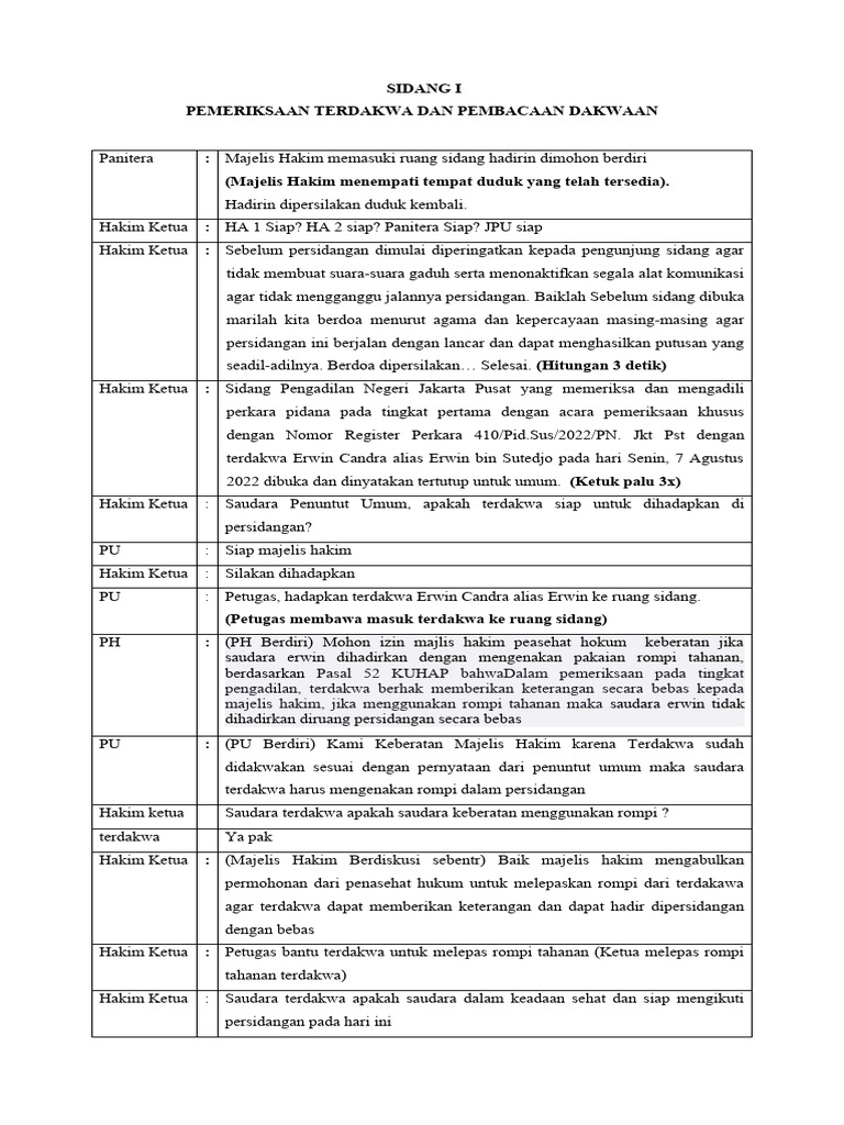 Sidang Perkara Pidana Erwin Candra | PDF