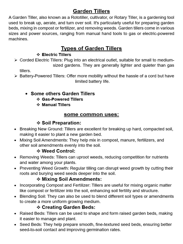 Comprehensive Guide to Garden Tillers | PDF | Tillage | Compost