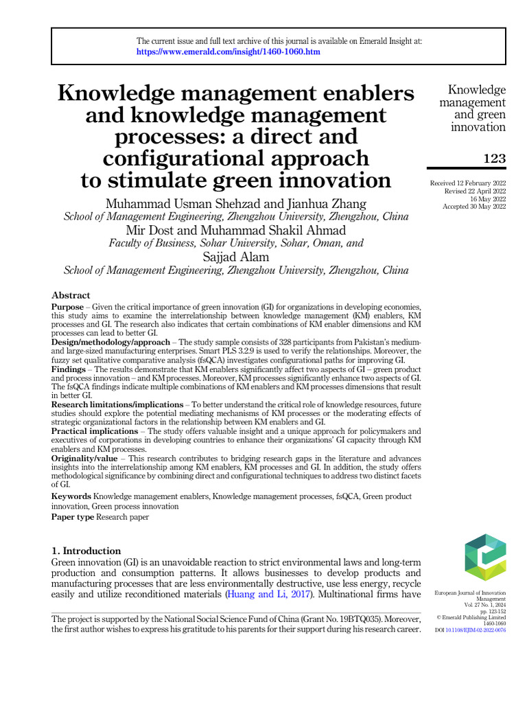 Knowledge Management for Green Innovation | PDF | Leadership | Innovation