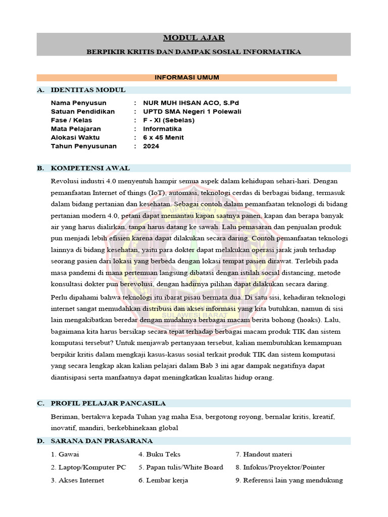 Modul Ajar Kelas XI SMA BK | PDF