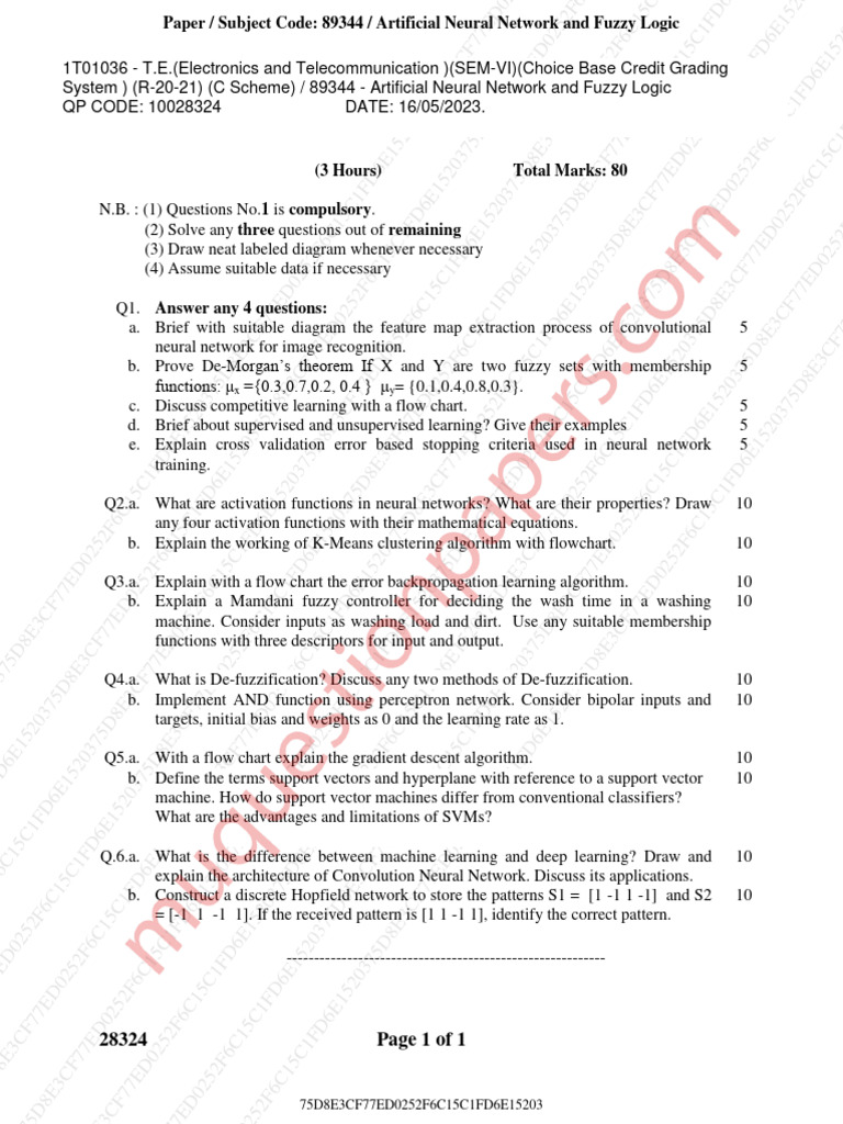 Be Electronics and Telecommunication Semester 6 2023 May Artificial ...