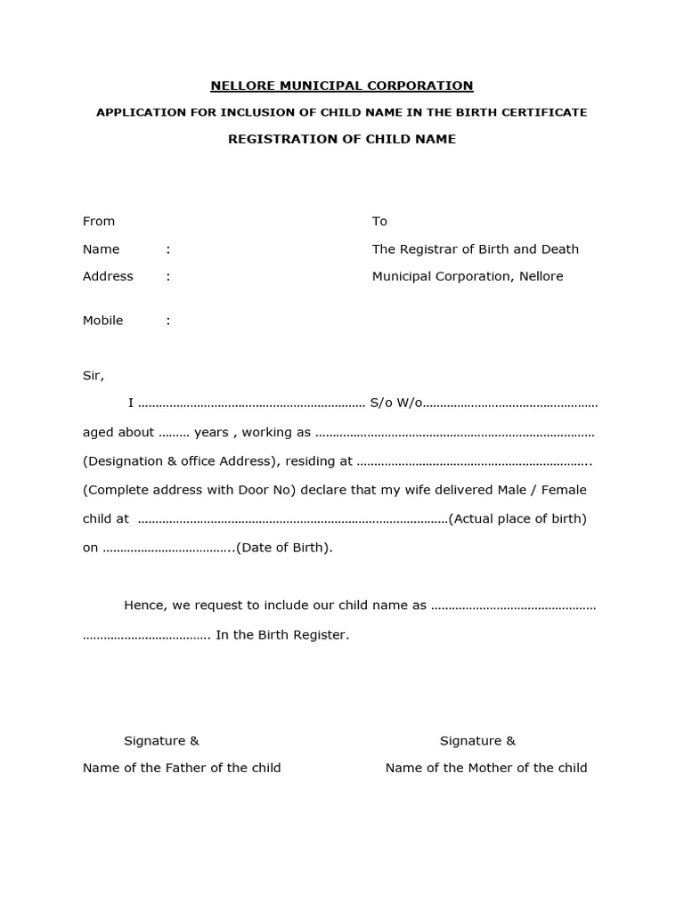Child Name Inclusion in Birth Certificate | PDF | Social Institutions