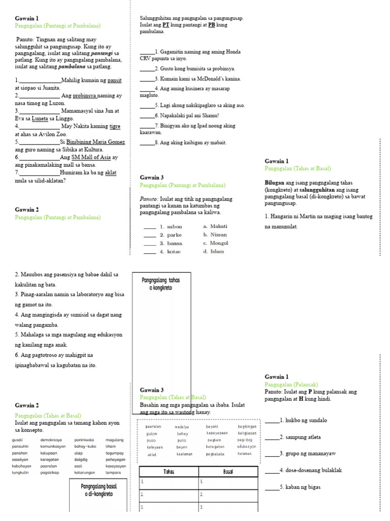 worksheet in filipino (1) | PDF