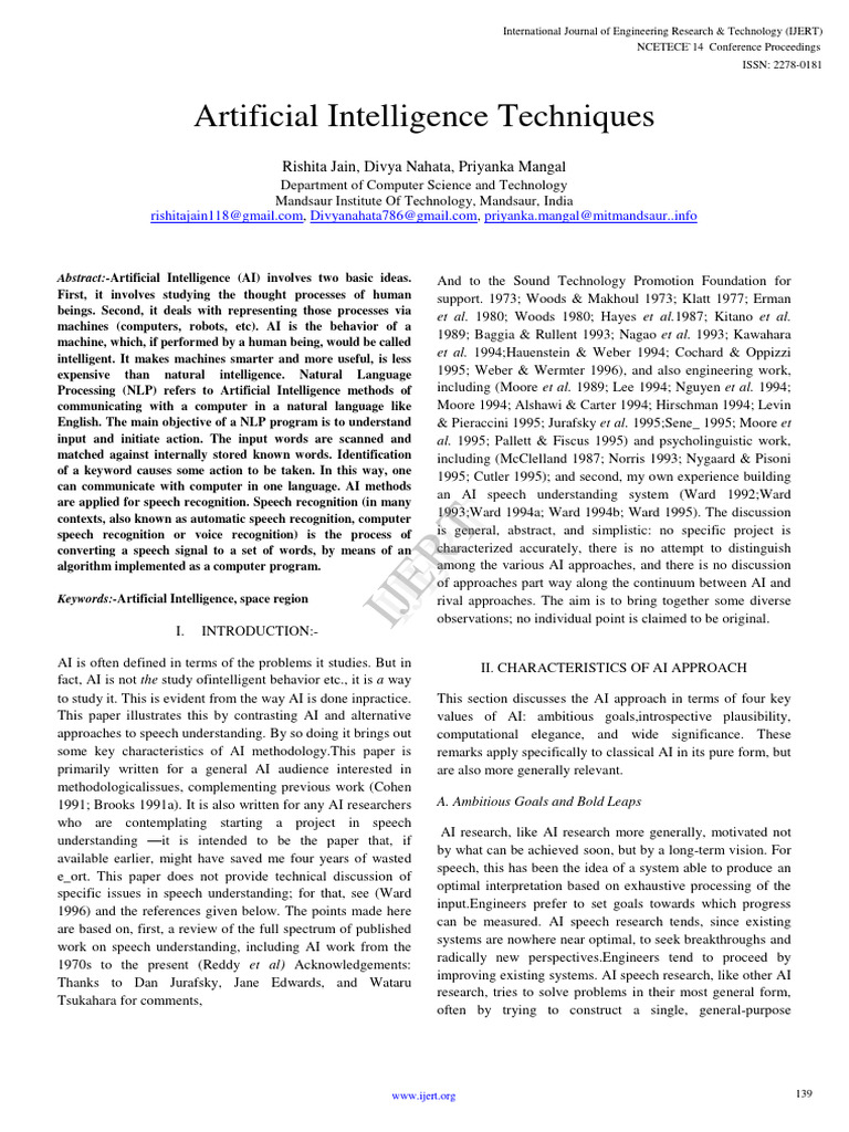 Artificial Intelligence Techniques IJERTCONV2IS10061 | PDF | Artificial ...