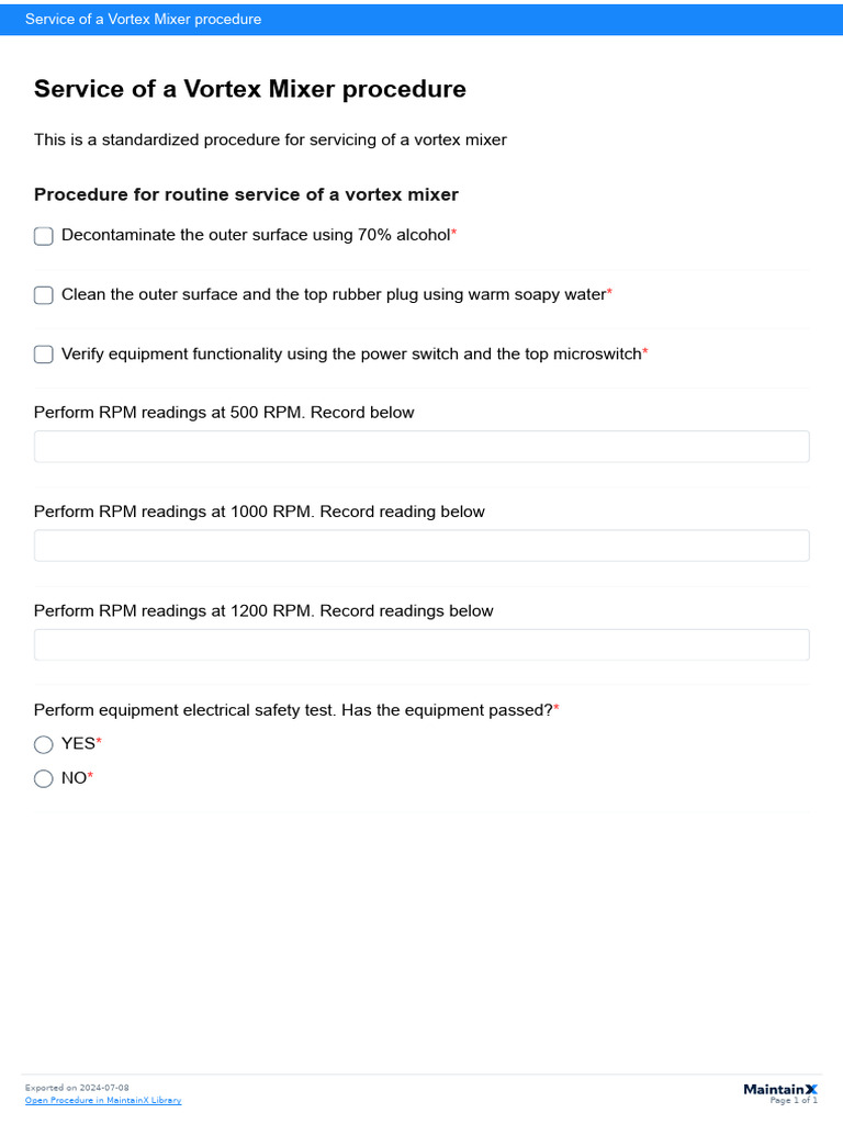 Service of a Vortex Mixer Procedure PDF