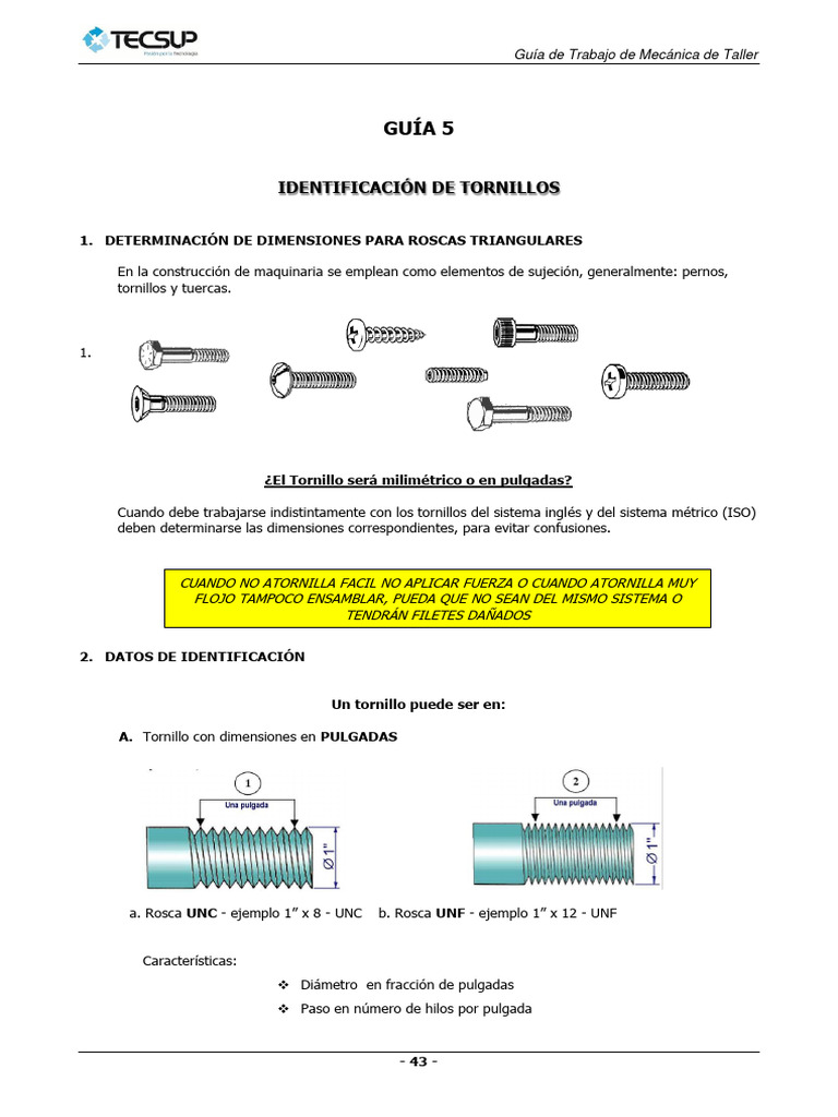 Guía 5 - Identificación y Apretado de Tornillos | PDF | Tornillo ...