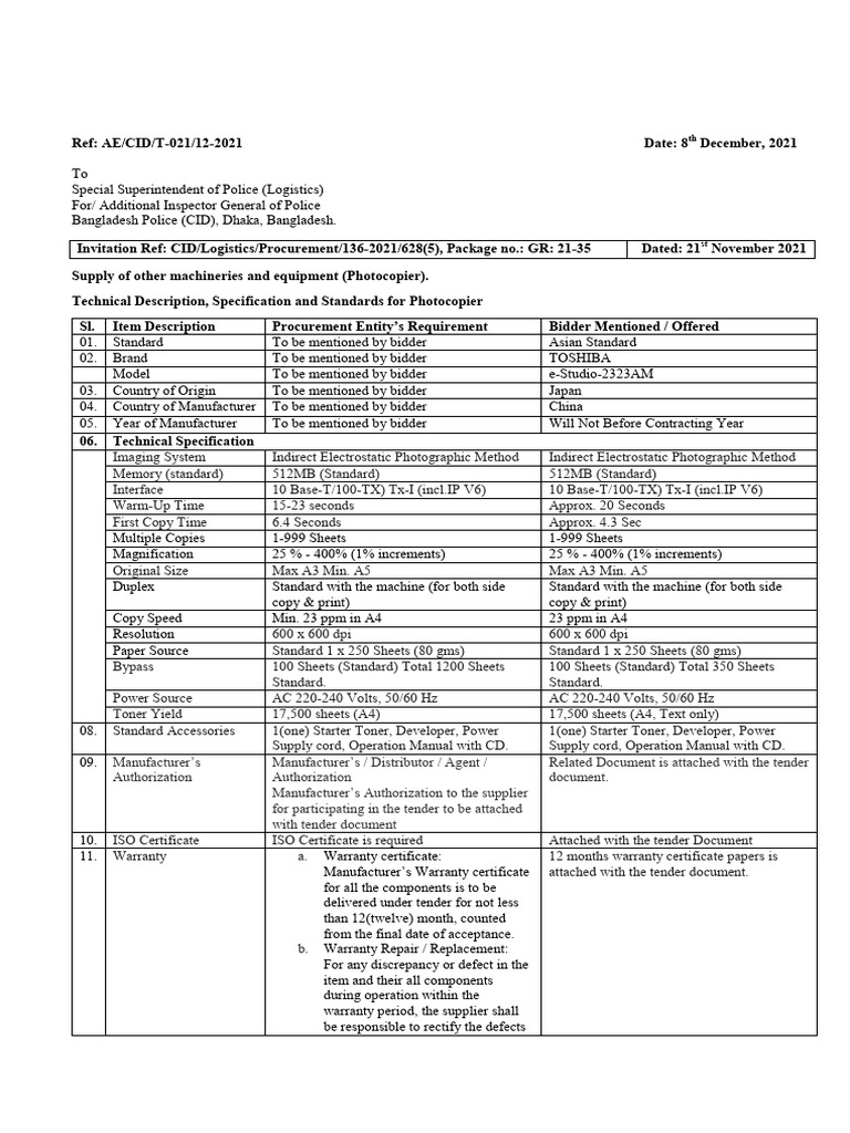 CID Technical Specefication 8.12.21 | PDF | Specification (Technical ...