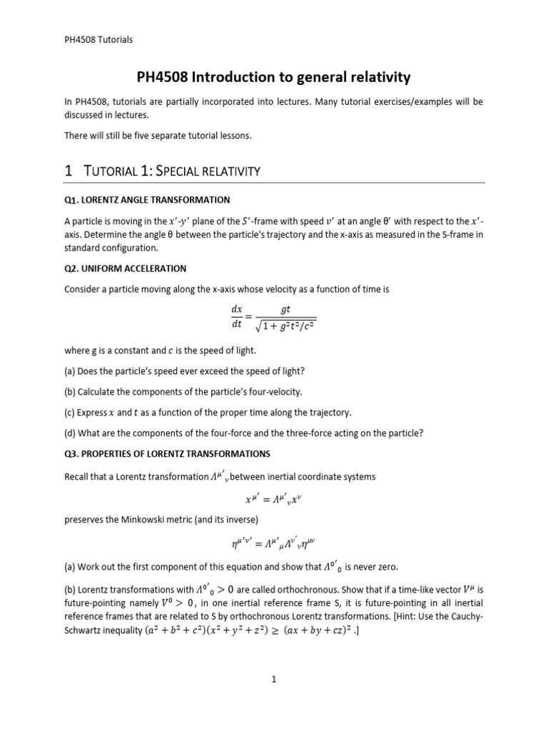 Tut 1 | PDF | Special Relativity | Spacetime