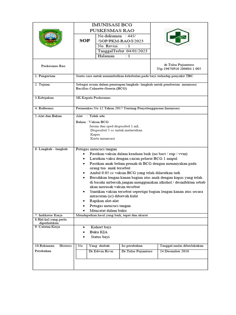 Prosedur Imunisasi BCG di Puskesmas | PDF | Kesehatan Holistik