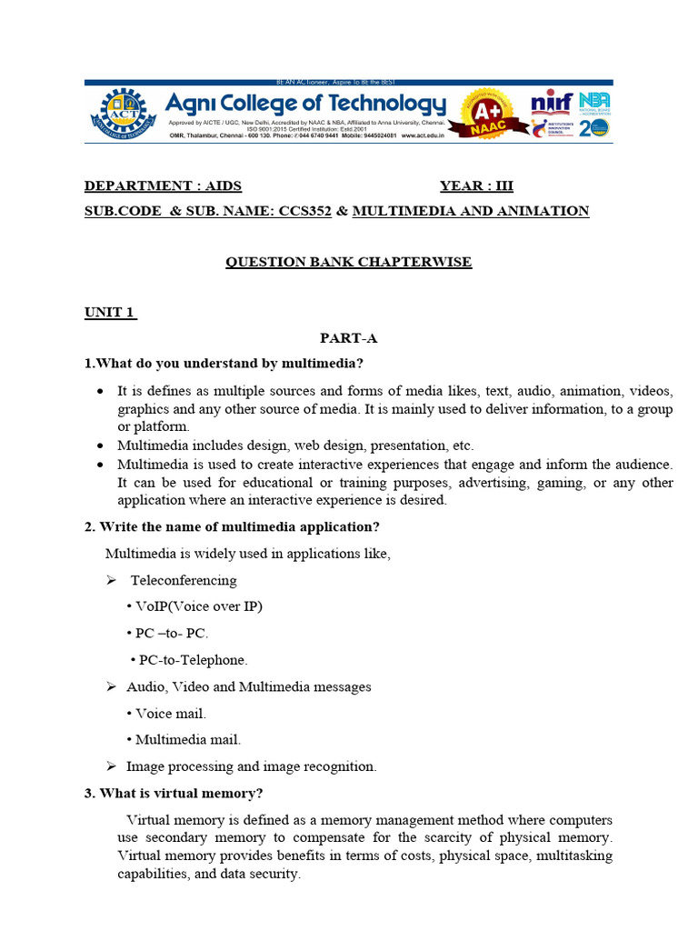 Multimedia and Animation Question Bank | PDF | Data Compression | Cloud ...