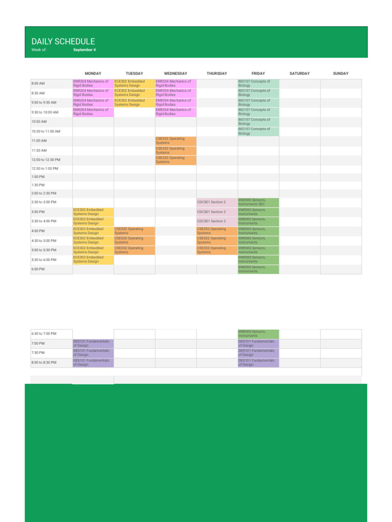 Daily schedule september 4 pdf