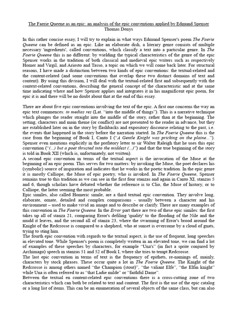Analyzing Epic Conventions in Spenser's Work | PDF | The Faerie Queene ...