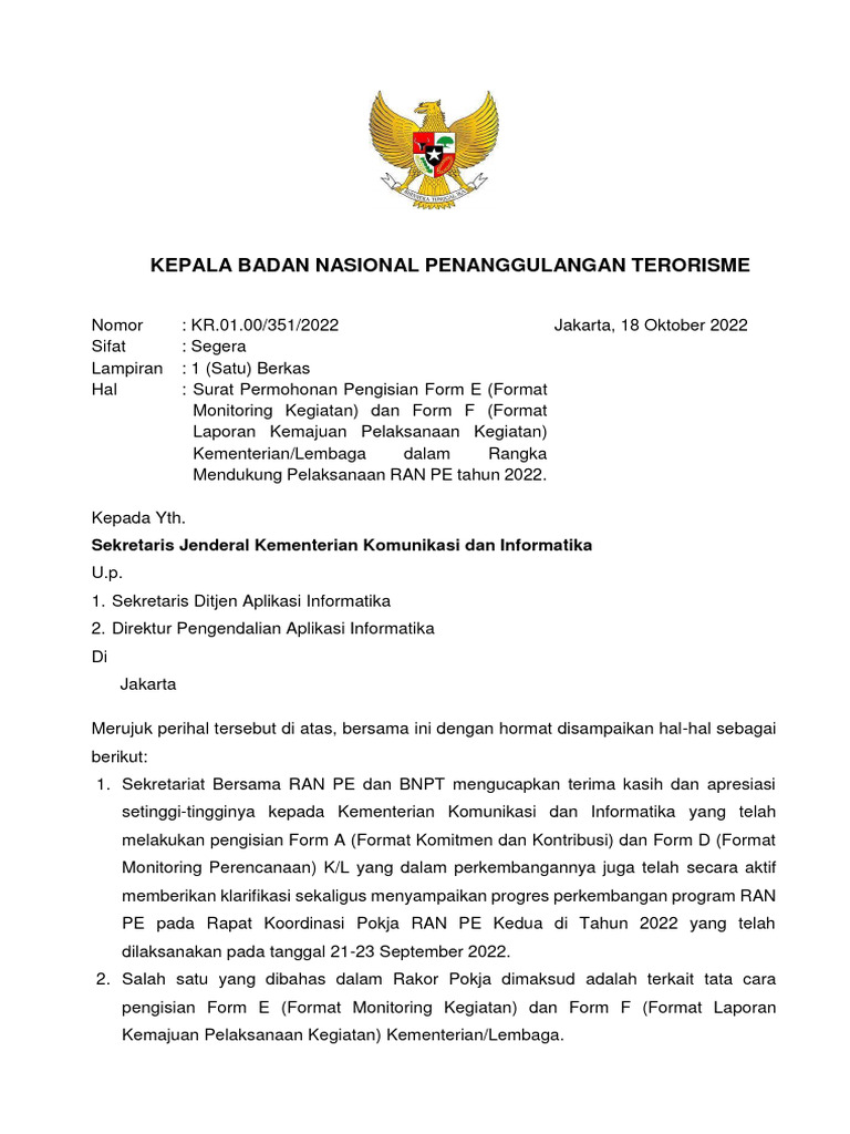 (Kominfo) Surat Permohonan Pengisian Form E Dan Form F KL Mendukung ...