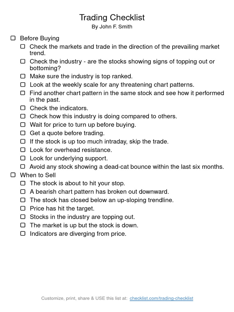 trading checklist PDF