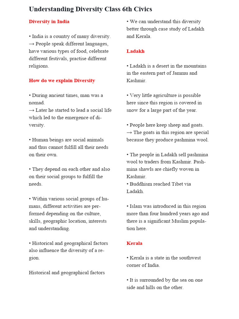 What Is Diversity Class 6th Civics