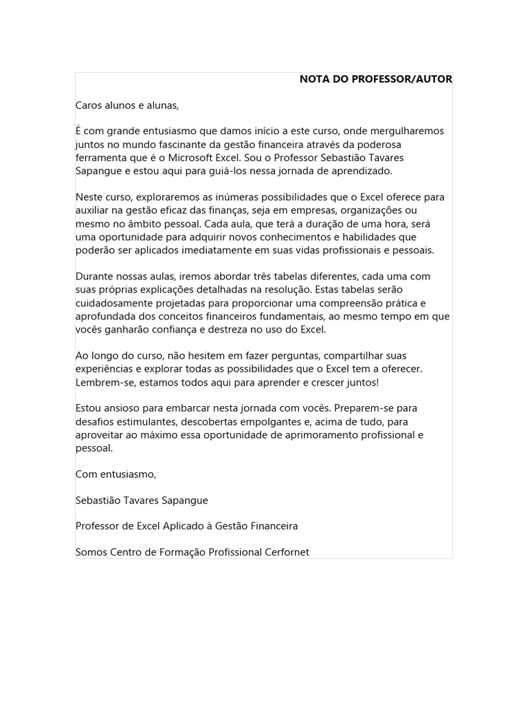 Nota Do Professor | Download grátis PDF | Microsoft Excel | Análise de ...