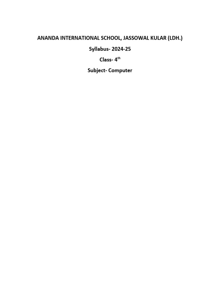 CLASS 4 ENGLISH MEDIUM SYLLABUS intelligence overview