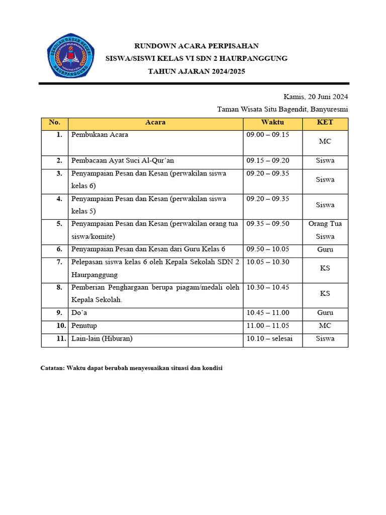 Rundown Acara Perpisahan | PDF