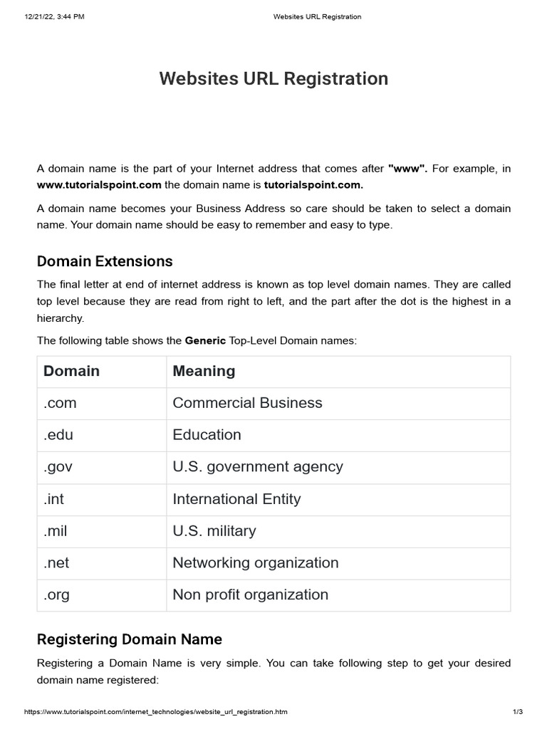 Websites URL Registration | PDF | Domain Name | Domain Name System