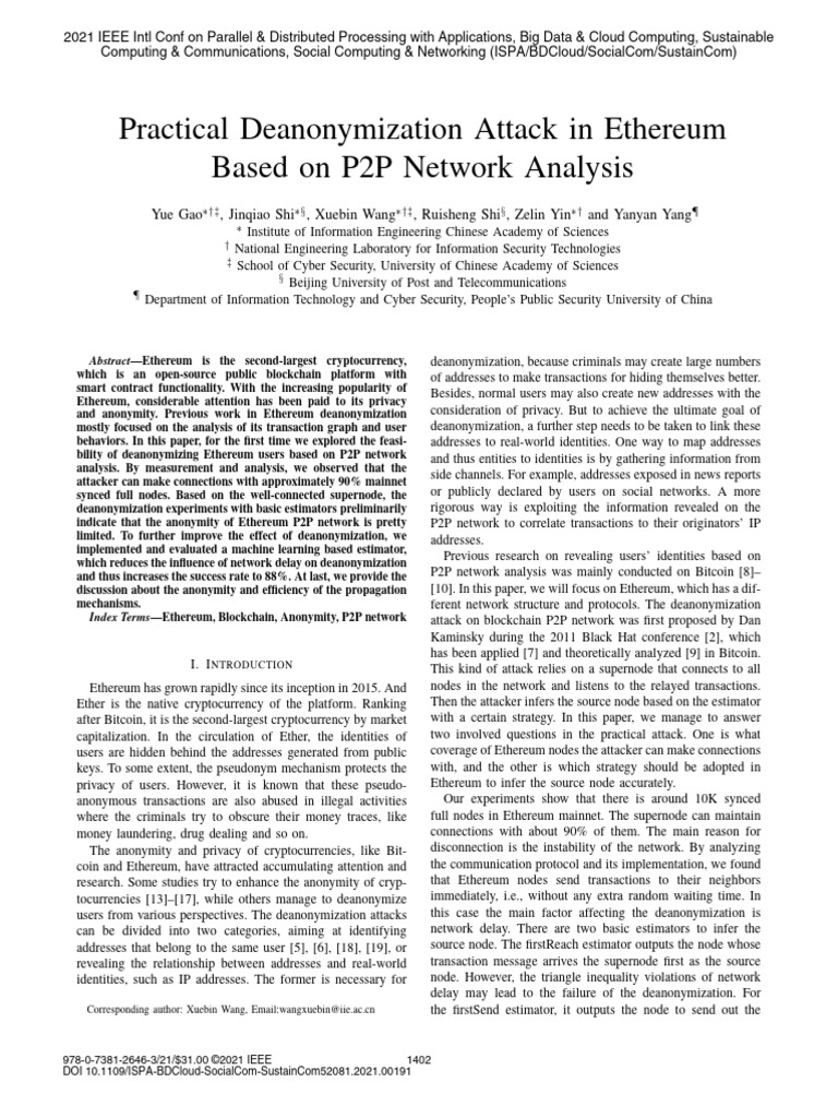 Practical deanonymization attack in ethereum based on p2p network
