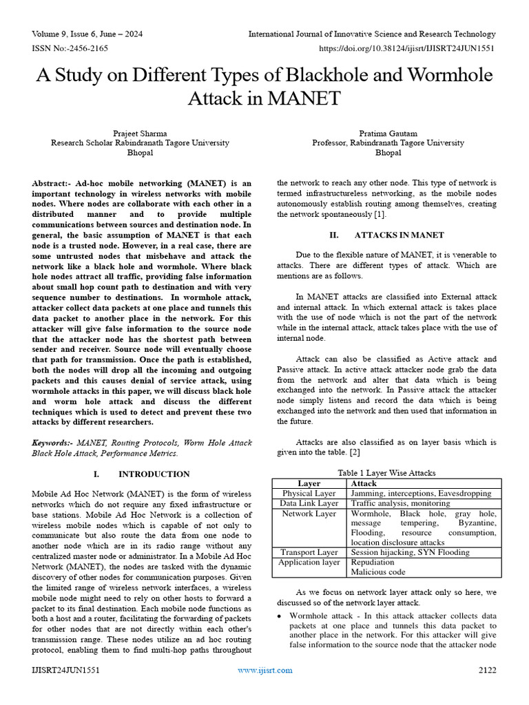 A Study On Different Types of Blackhole and Wormhole Attack in MANET ...