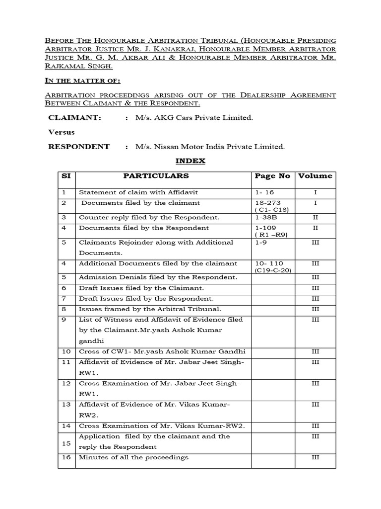 INDEX | PDF | Arbitral Tribunal | Affidavit