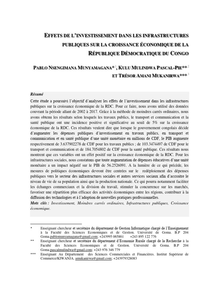 Impact des infrastructures sur la RDC | PDF | Croissance économique ...