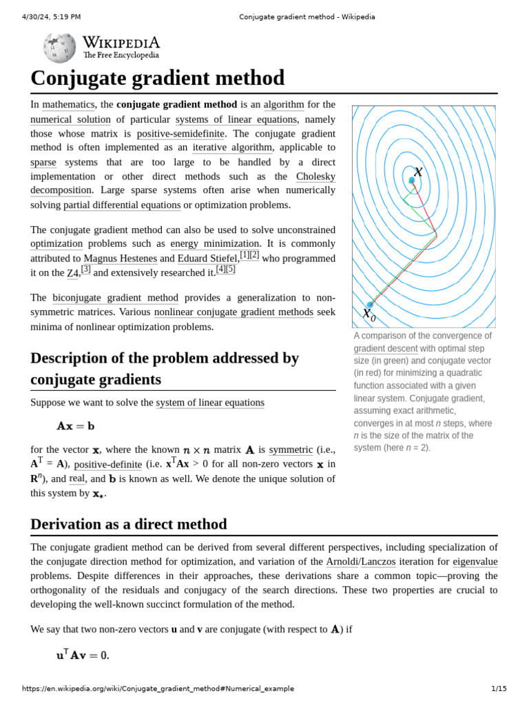 Conjugate Gradient Method - Wikipedia | PDF | Numerical Analysis ...