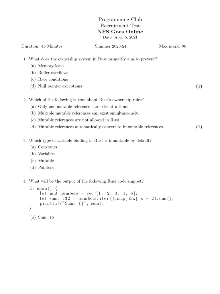Rust Programming Recruitment Test | PDF | Server (Computing) | Computer ...