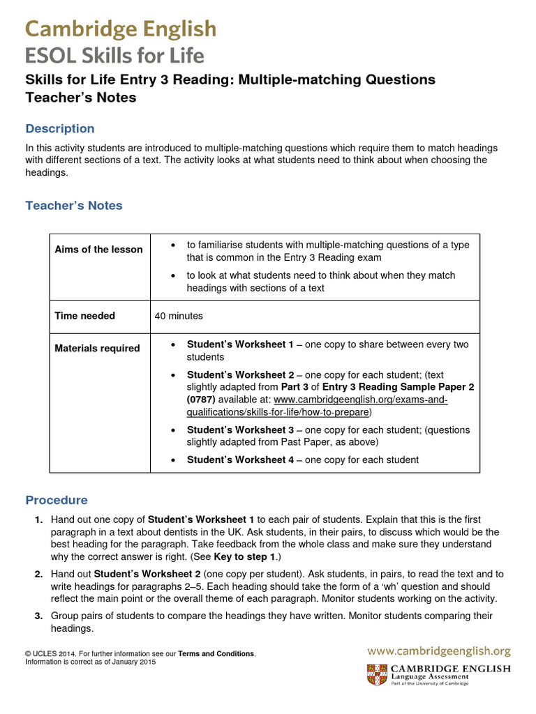 Entry 3 Reading: Multiple-Matching Guide | PDF | Dentistry | Multiple ...