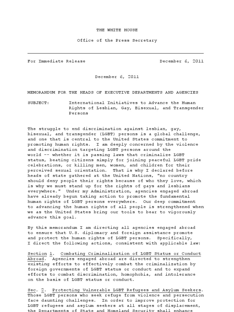 Presidential Memo: Gay Rights/International Decisions | PDF