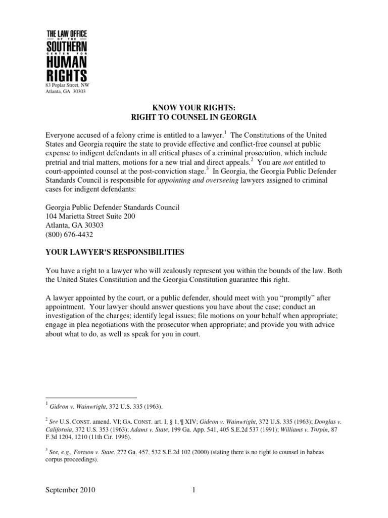 Know Your Rights Right To Counsel in GA | PDF | Gideon V. Wainwright ...