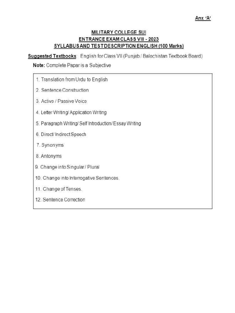 English Syllabus Pdf