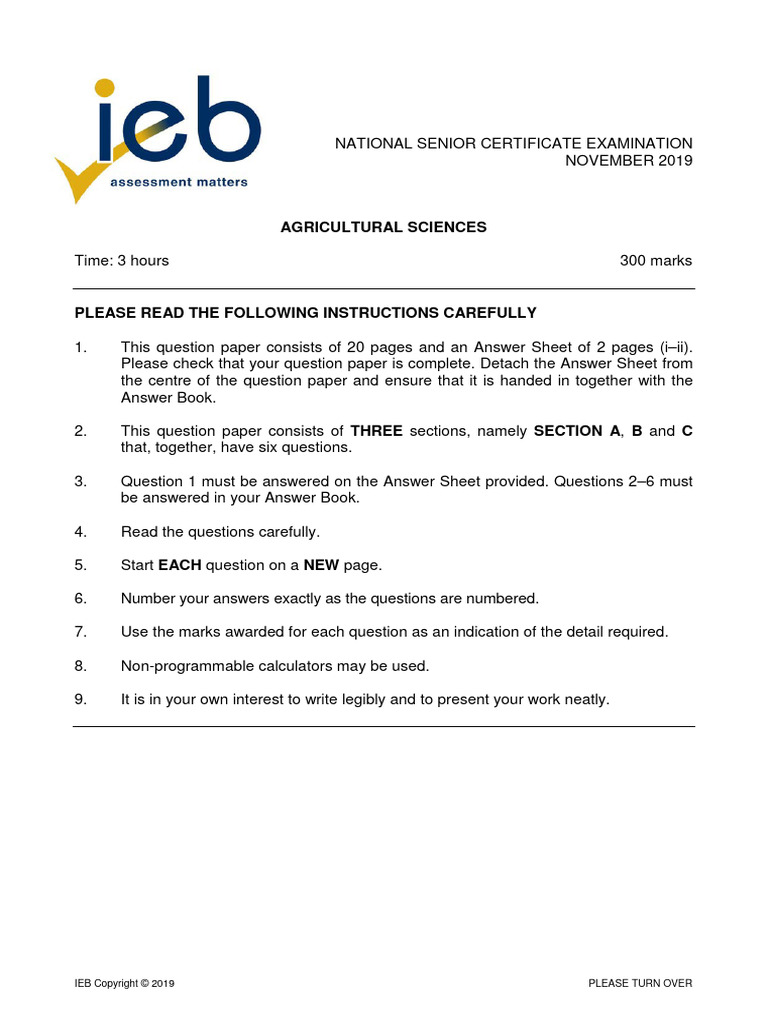 agriculturalsciencesiebnscgrade12pastexampapers2019questionpaperenglish Download