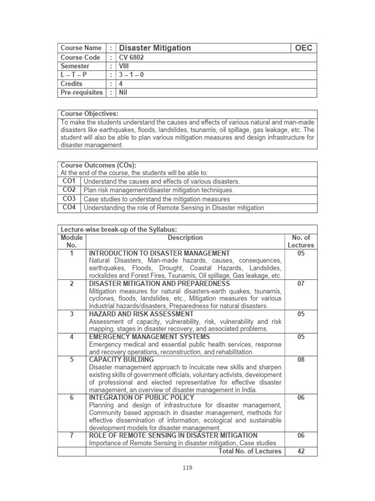 Disaster Mitigation Course Overview | PDF | Emergency Management ...