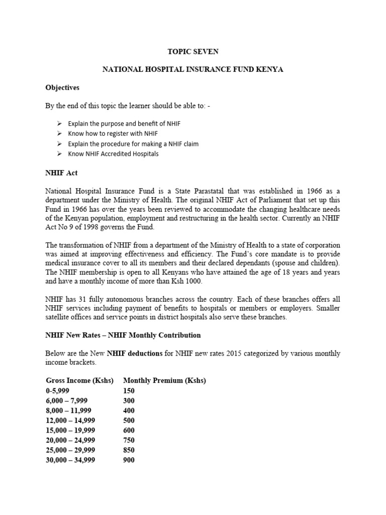 NHIF Rates and Registration Overview | PDF | Hospital | Employment