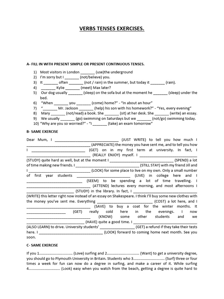 Mixed Tenses Exercises with Answers | PDF | Language Arts & Discipline ...