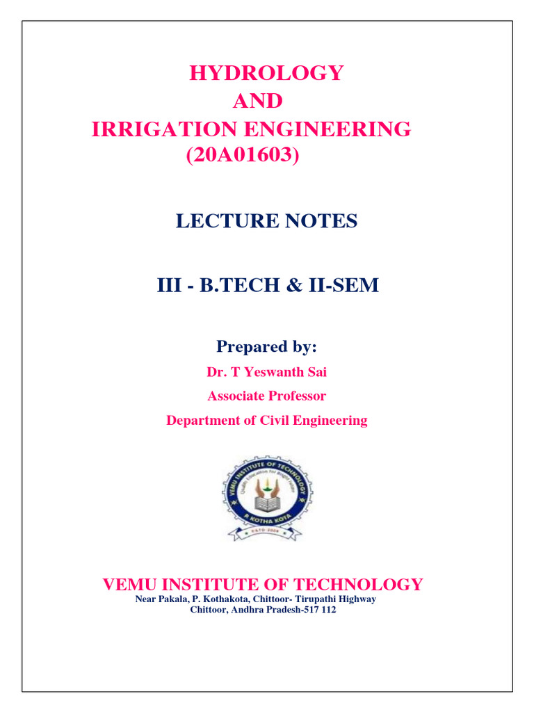 Hydrology AND Irrigation Engineering (20A01603) : Lecture Notes | PDF ...