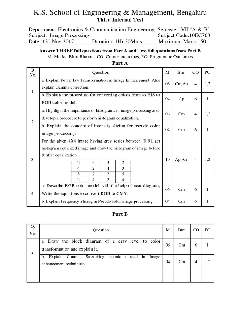 IP, Third Test Question Paper | PDF | Rgb Color Model | Vision