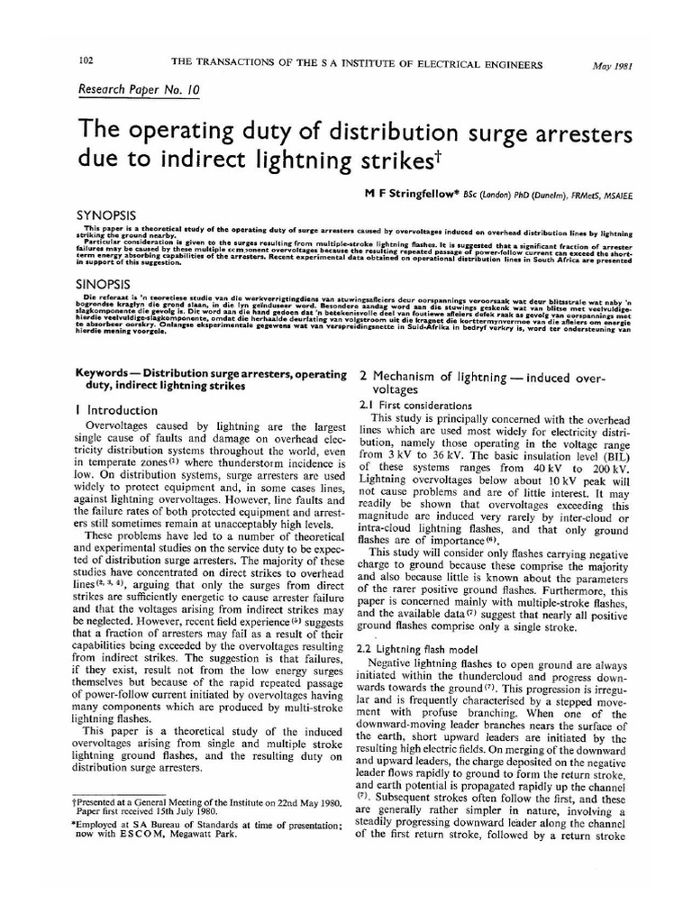 Surge Arresters and Lightning Overvoltages | PDF | Lightning ...