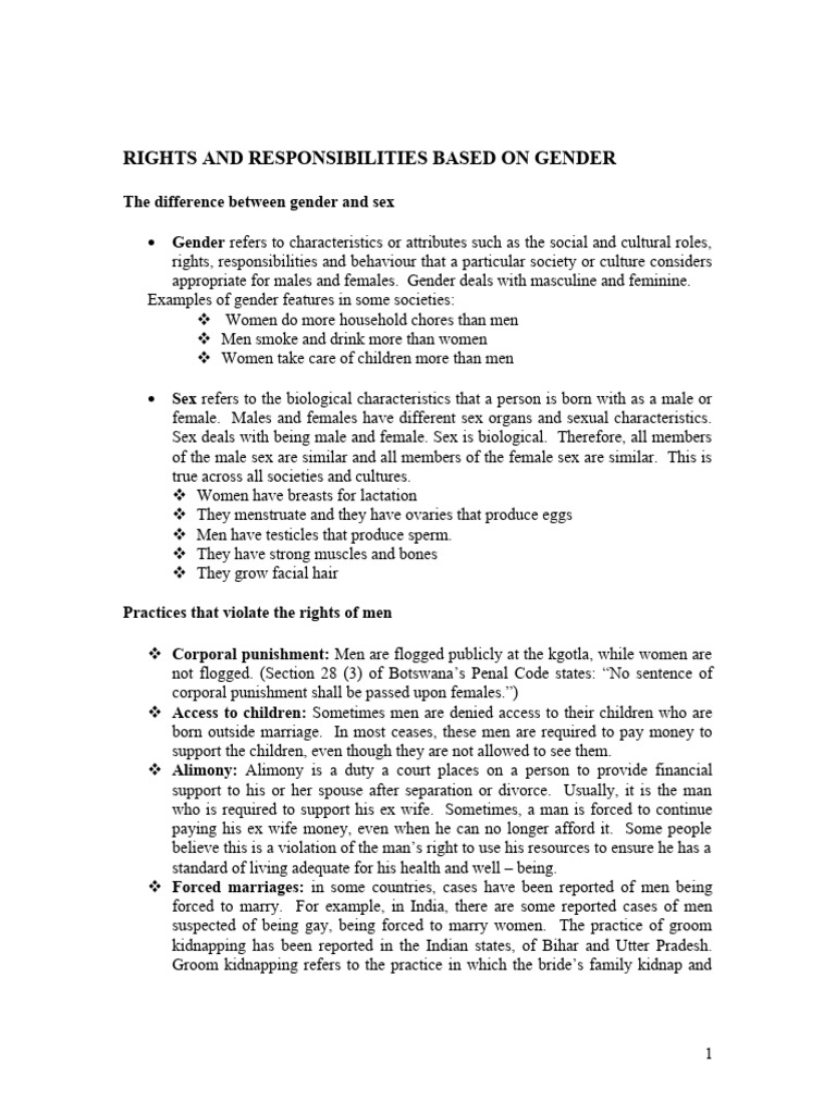 Gender Rights and Responsibilities Explained | PDF | Marriage | Wife