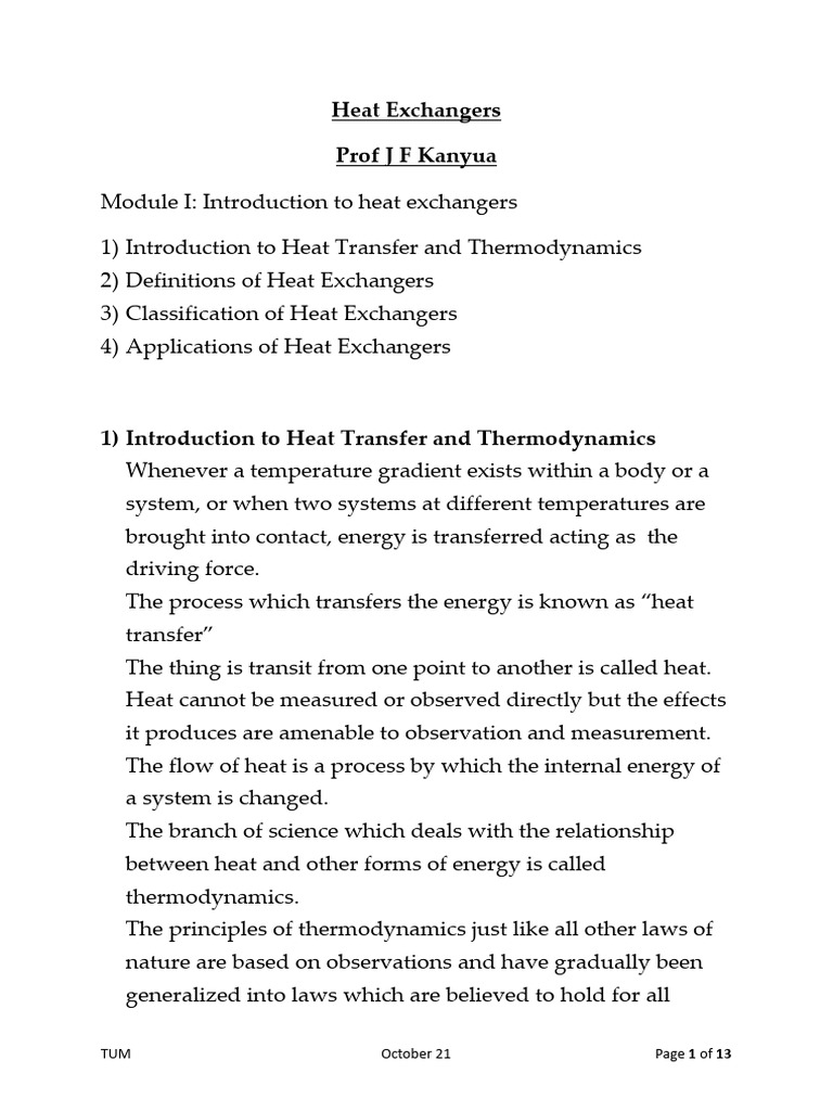 Overview of Heat Exchangers and Applications | PDF | Heat Exchanger | Heat