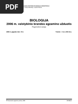 2006 Biologijos VBE Užduotys Ir Atsakymai | PDF