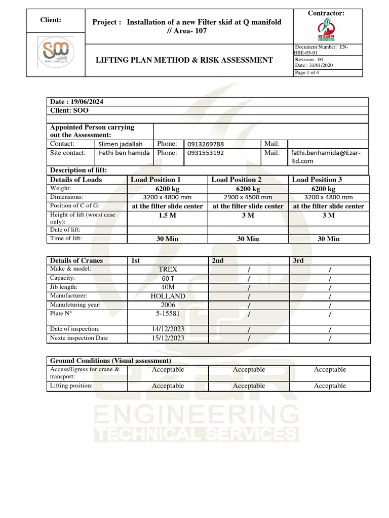 000-HS-PLN Lifting Plan Method | PDF | Hazards | Crane (Machine)