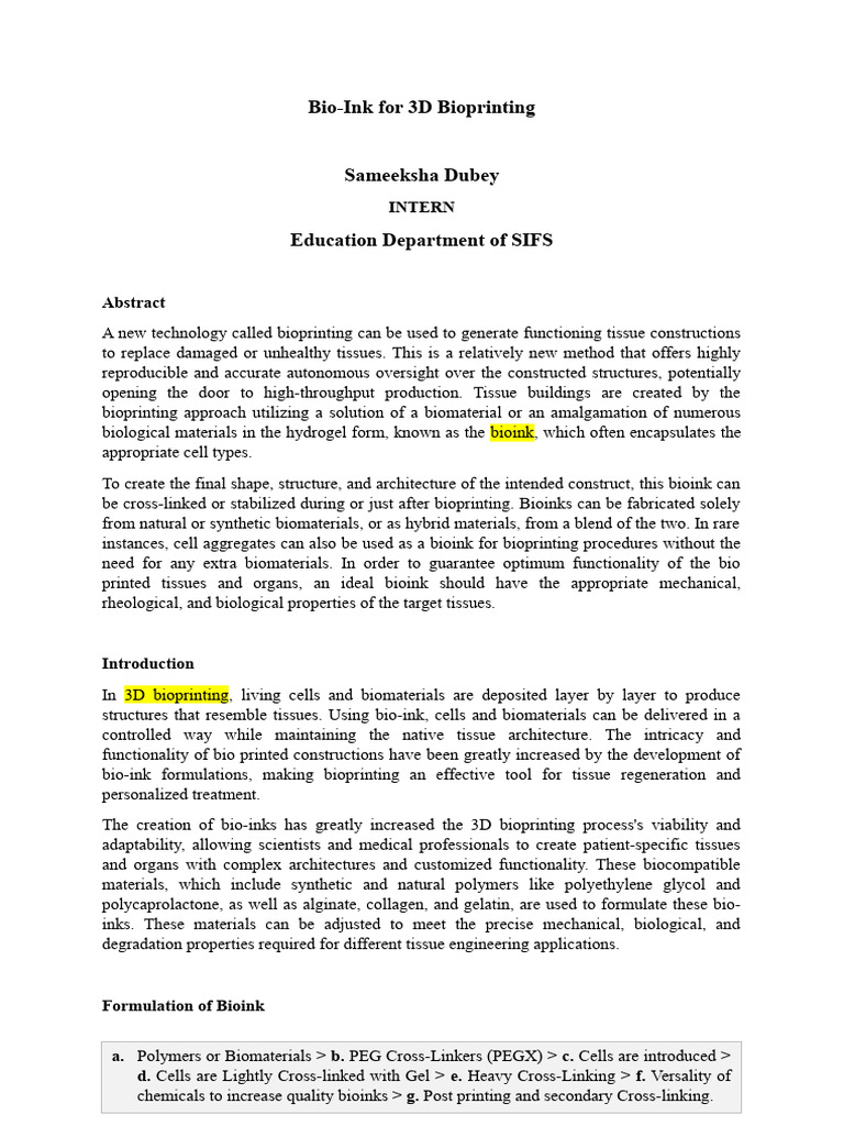 Bio-Ink Innovations in 3D Bioprinting | PDF | Materials | Physical Sciences