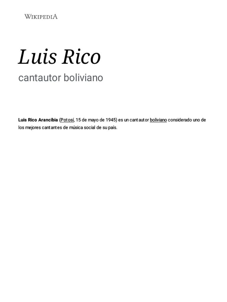 Luis Rico: Cantautor Boliviano Destacado | PDF | Bolivia